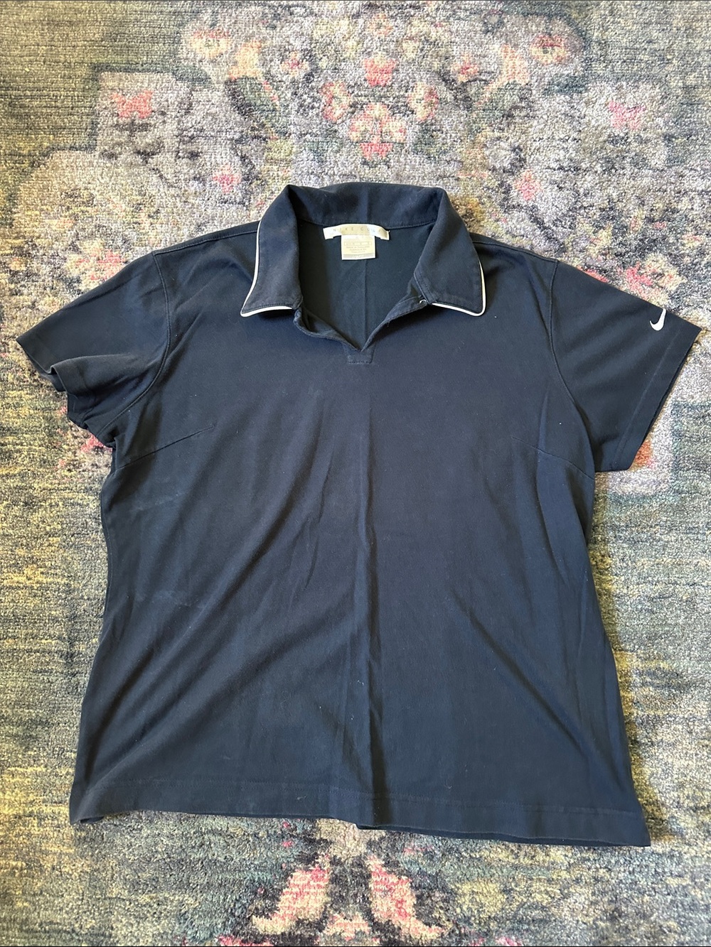 Nike Golf Dri-fit Women's L Navy Polo with White Piping Like New - Extra Button